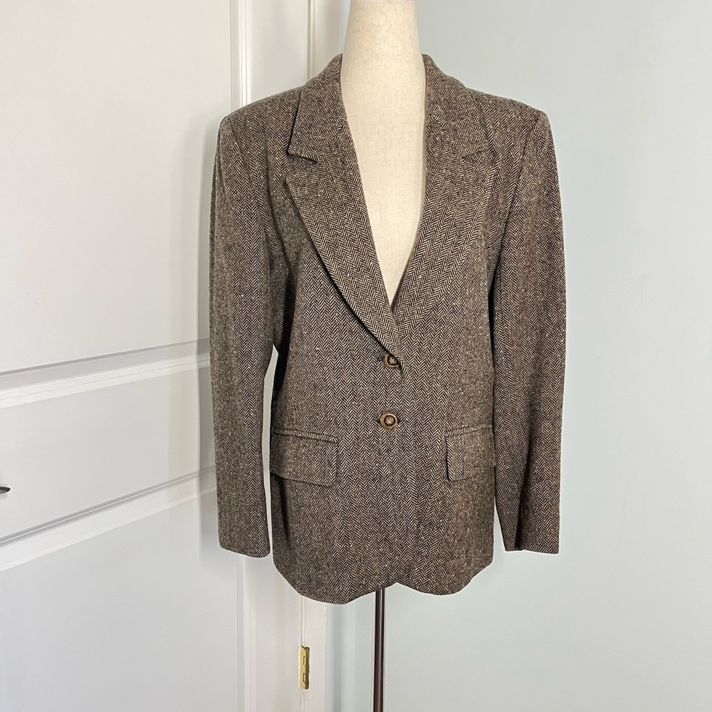 Pendleton 100% virgin wool vintage brown herringbone jacket size Petite … - Picture 6 of 12